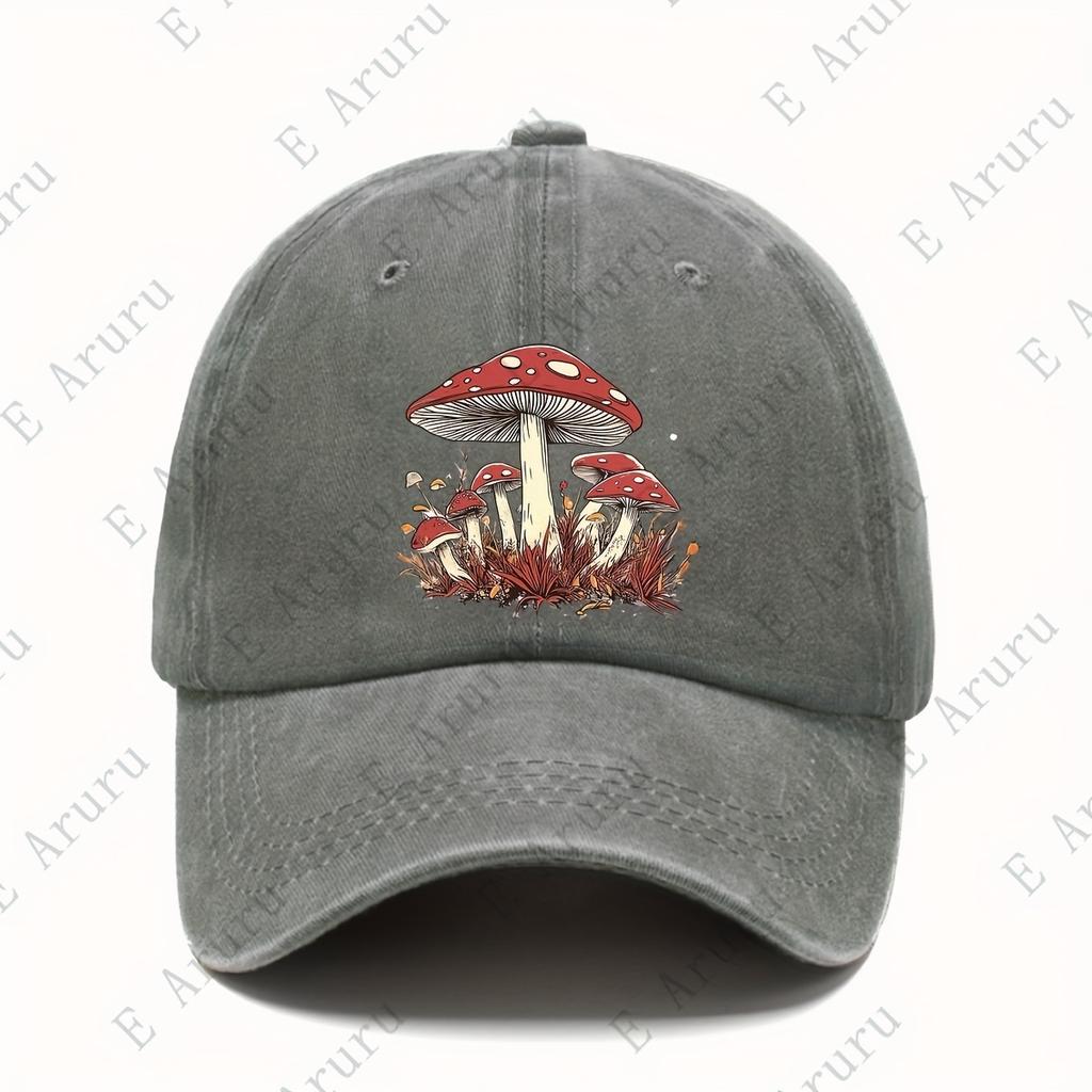 Amanita Mushroom Illustration Baseball Cap Distressed Denim Sun Hat for Hiking Cycling Casual Adjustable