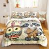 Owl Duvet Cover Set Cartoon Comforter Cover Happy Birthday Theme Bedding Set Cute Bird Polyester Quilt Cover Twin Size For Kids