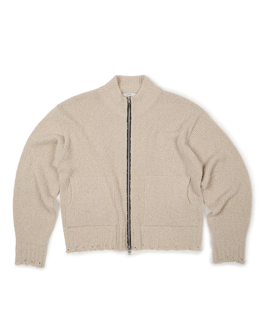 Etce Damaged Crop Net Knit Zip Up (Ivory)