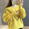 Women's Autumn Korean Style Versatile Crew Neck Loose Sweater Knitwear Short Pullover Base Layer Top