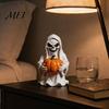 Durable Resin Halloween Ornament White Ghost Pumpkin Statue, Spooky Holding Mini Unique Sculpture for Office Figurine Garden Yard Tabletop Mantel Home