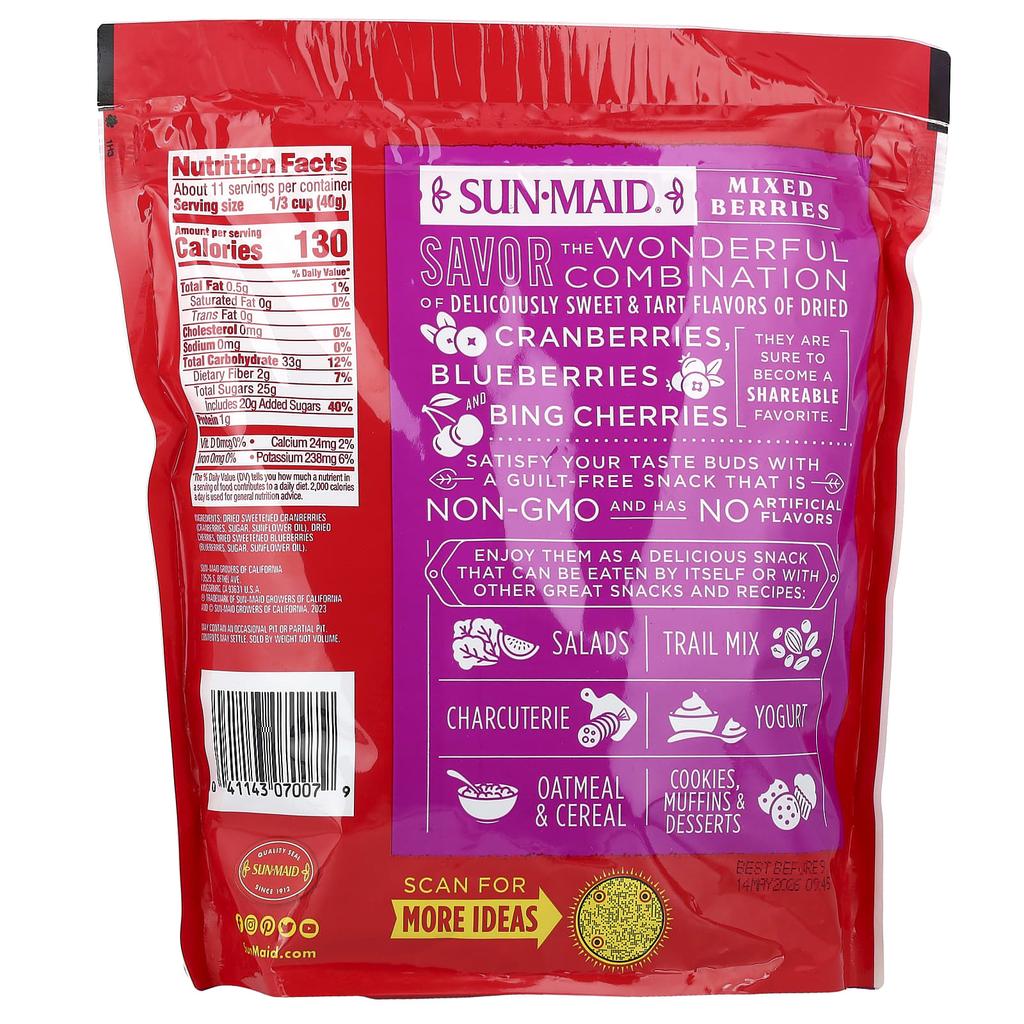 Sun-Maid Dried Mixed Berries, Cranberries, Cherries & Blueberries, 15 Oz (425 G)