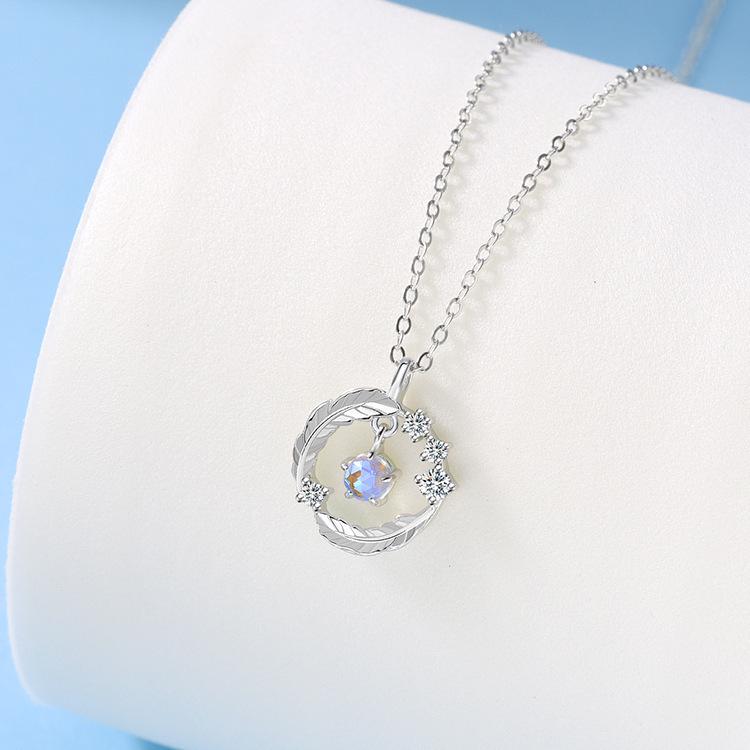 Moonstone Feather Pendant Necklace - Stylish Short Clavicle Chain for Women