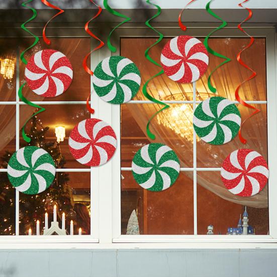 Christmas Candy Hanging Swirls Glitter Green Red White Candies Garland