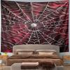 Spider Web On Red Satin Background Pattern Wall Hanging Tapestry Decorative Tapestry Home Decor for Bedroom and Living Room