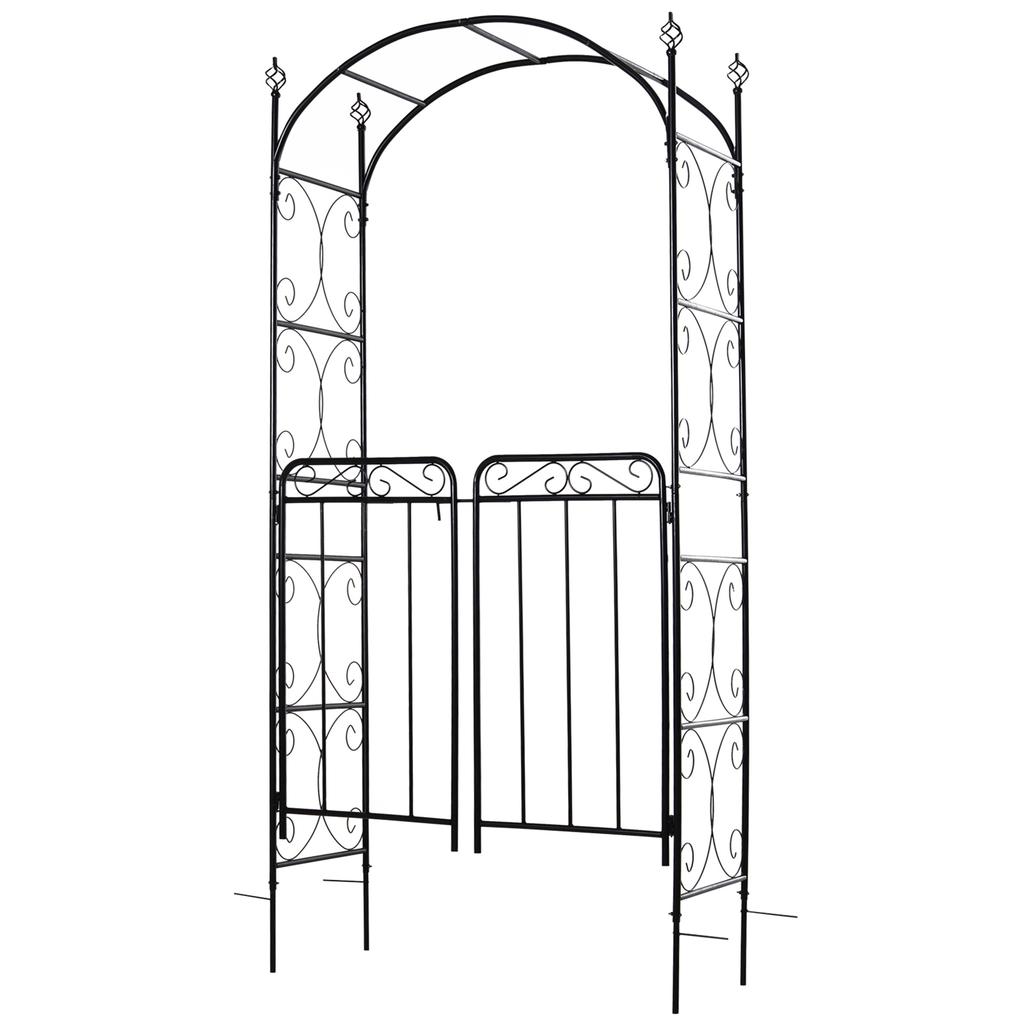 Garden Decorative Metal Arch with Gate Outdoor Patio Trellis Arbor for Climbing Plant Archway Antique Black - 108L X 45W X 215Hcm