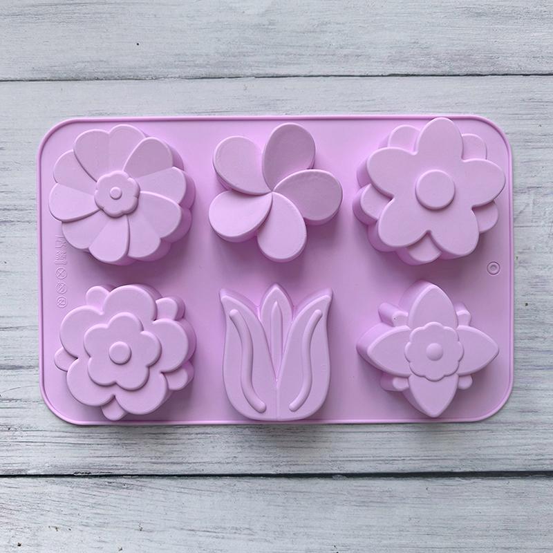 

6-секционная силиконовая форма в форме цветка тюльпана, подходящая для мыла, свечей, ручного изготовления, торта, шоколада, десерта, выпечки фиолетовый