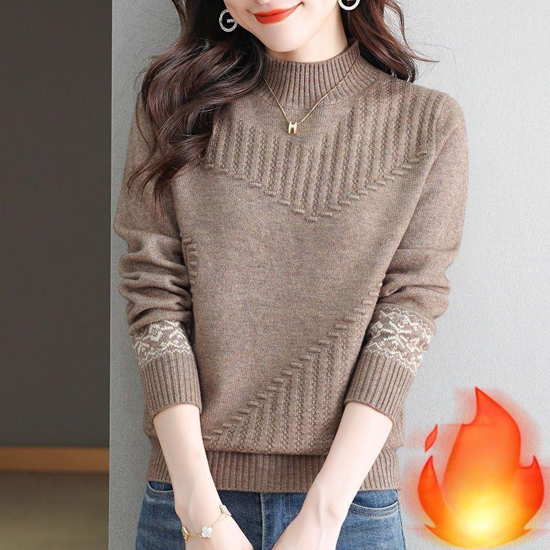High-neck Sweater Women's Stylish Autumn and Winter Pullover Sweater Women's Loose Thickened Round-neck Knitted Sweater Top