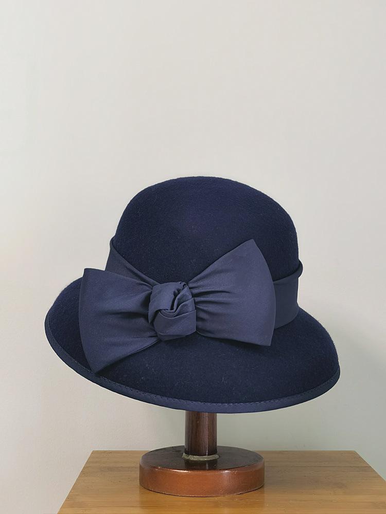 Autumn Winter 100% Wool Hat Bell Hat Women's French Elegant Retro Hepburn Autumn and Winter Celebrity Pearl Wool Felt Bucket Hat