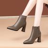 Soft Leather Shoes, High-heeled Ankle Boots, New Fashionable and Versatile Women's Pointed-toe Ankle Boots with Fleece