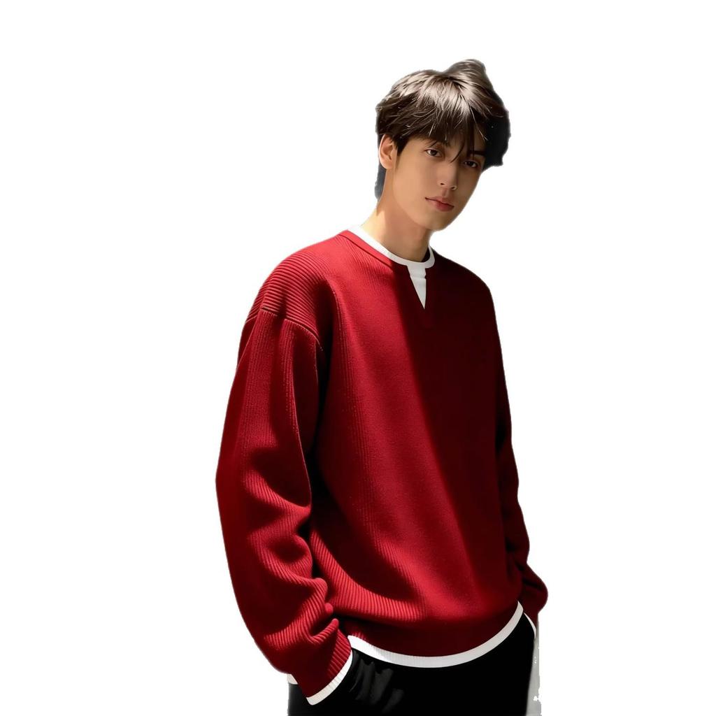 Men's Spring/Autumn 2025 Round Neck Double-Layer Knit Sweater Top