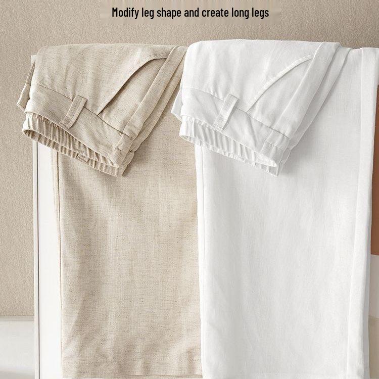 Women's Cotton Linen Wide-Leg High-Waisted Pants - Summer Loose Casual Straight-Leg Long Pants