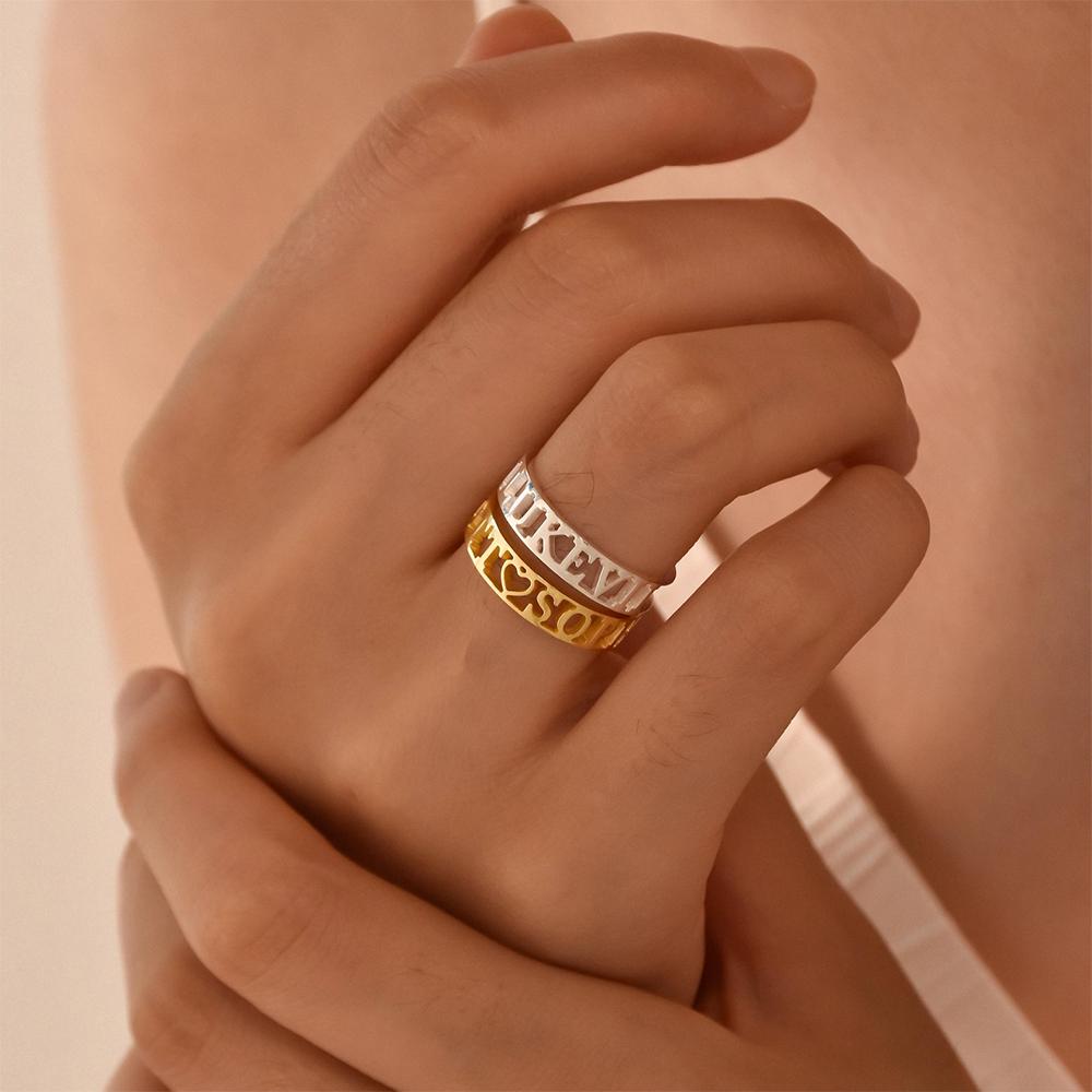 Personalized Engagement Wedding Custom Two Name Ring Stackable Stainless Steel Gold Color Jewelry Rings Anniversary Anillos Gift
