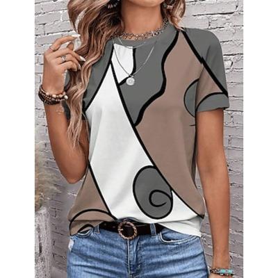 Women's T Shirt Casual Print Short Sleeve Regular Tops Daily Red Khaki Gray Summer