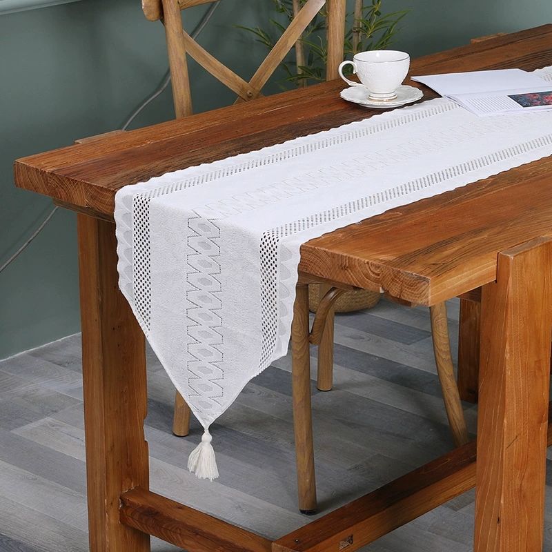 Geometric Minimalist Solid Color Table Flag with Long Hollow Tassel Tea Table TV Cabinet Cabinet Dining Table Dust Cover Cloth