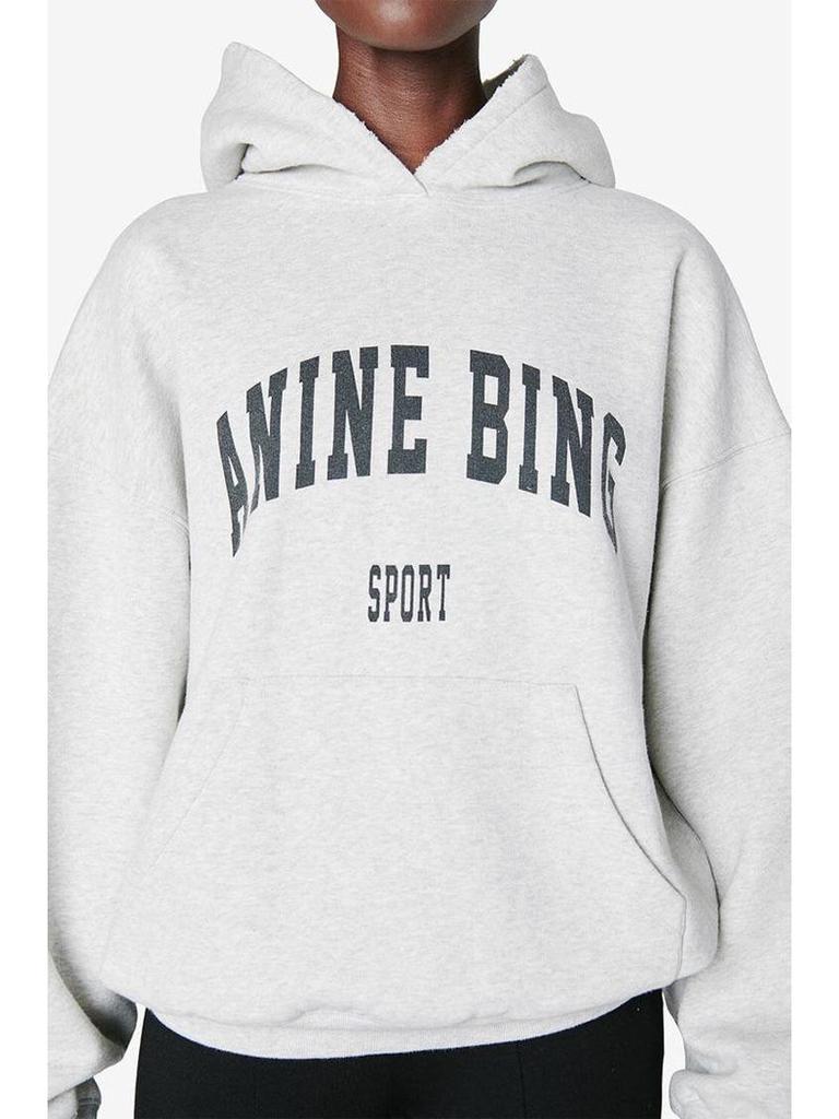 2023 Autumn/Winter North American Niche Women's Gray Floral Letter Print Fleece-Lined Hooded Sweatshirt