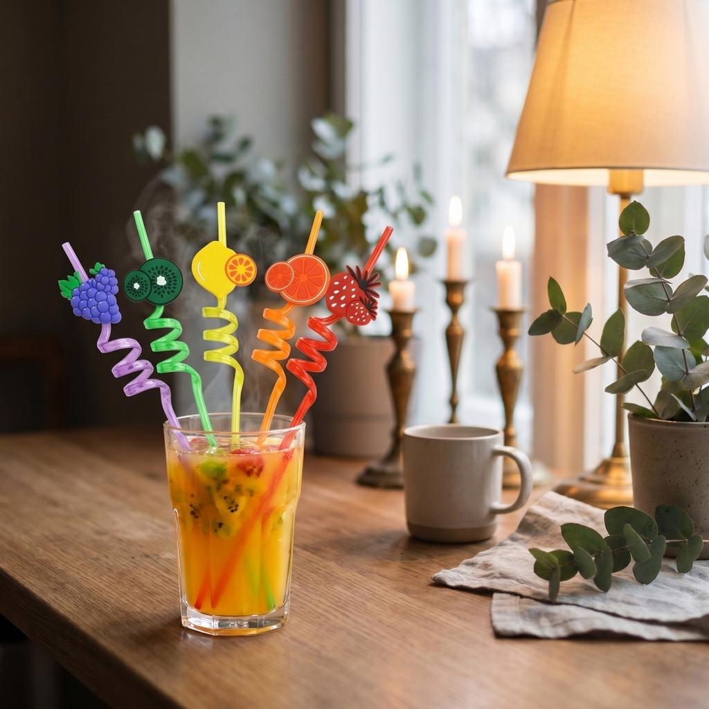 Creative Animal Shaped Drinking Straws Fruit Ice Cream Design PET Safe Plastic Cartoon Straws Suitable for Holiday and Everyday Use
