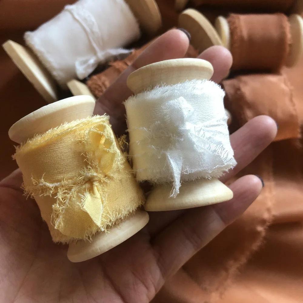 Prawdziwa Czysta Jedwabna Wstążka Haft Satynowa Bawełna Surowe Brzegi do Rękodzieła Wesele Przyjęcie Bukiet Ślubny Zaproszenia Rustykalny Styl