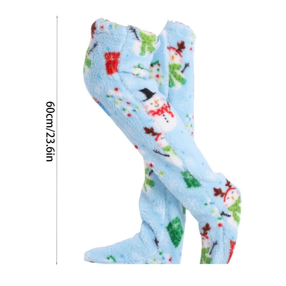 Рождественские носки до колена Длинные пушистые рождественские носки Женские плюшевые носки-тапочки Рождественские над коленом Рождественские милые 60cm синий