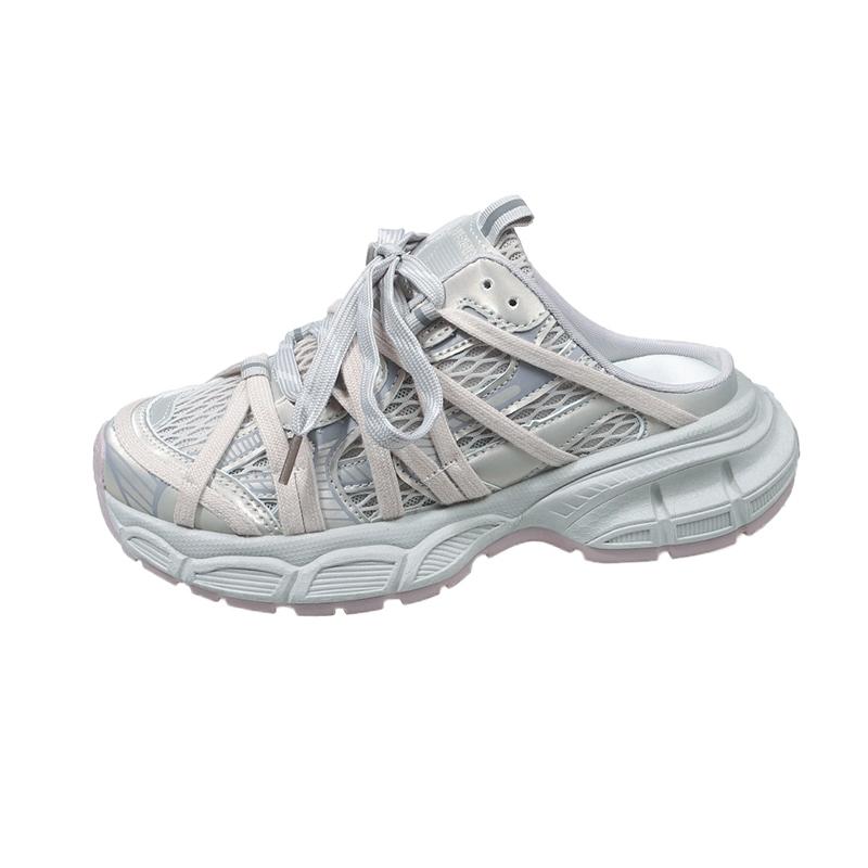 Fashion Baotou Shallow Lace-up Cool Drag Spring and Summer New Round Head Mesh Breathable Platform Casual Sports Shoes
