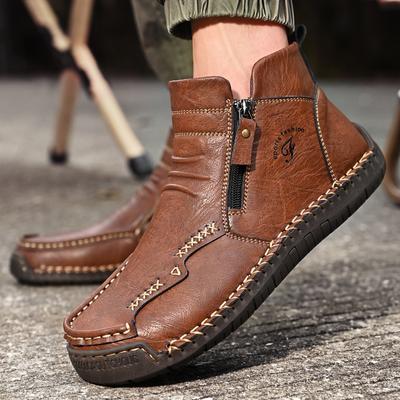 Outdoor Hand Sewn High Top Boots Men's Sneakers Fashion Men Casual Shoes Luxury Brand Men's Side Zippered Mid Top Cotton Shoes