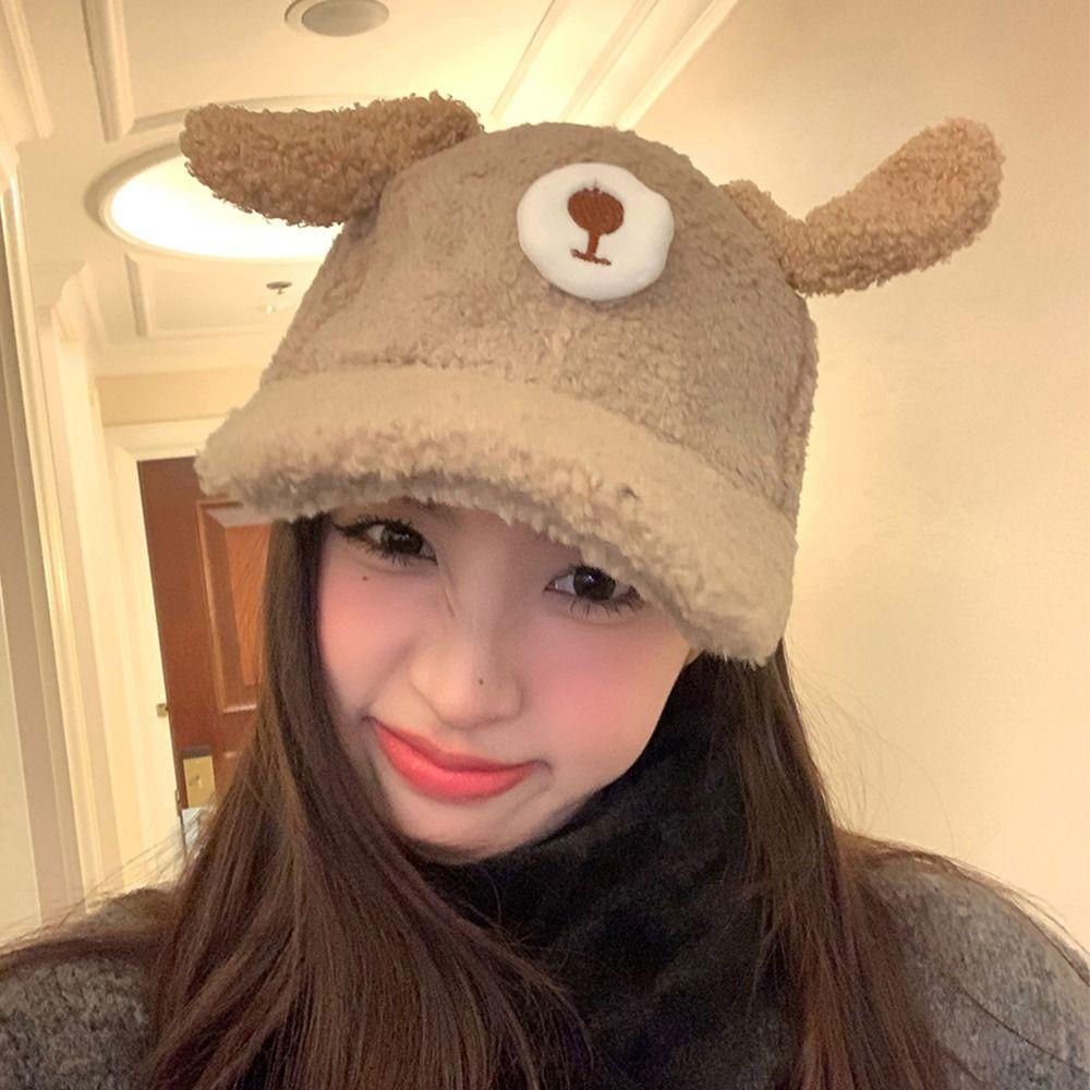 Doggie Ear Lamb Wool Baseball Cap Thicken Winter Peaked Cap Cute Puppy Baseball Hat Outdoor
