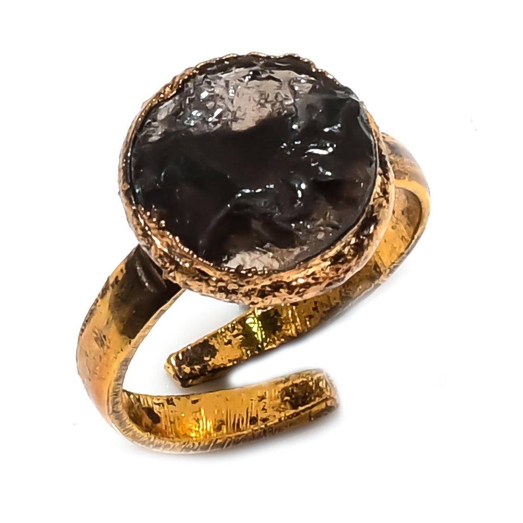 Black Onyx Rough Handmade Gemstone Ring, Copper Electroformed Ring Antique Jewelry, Adjustable Ring Engagement Gift