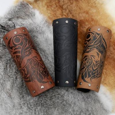Rock Roll Arm Guards Roleplay Arm Gauntlets Vintage Armband Wolf Head Arm Guard Festival Costume PU Leather Arm Bracers
