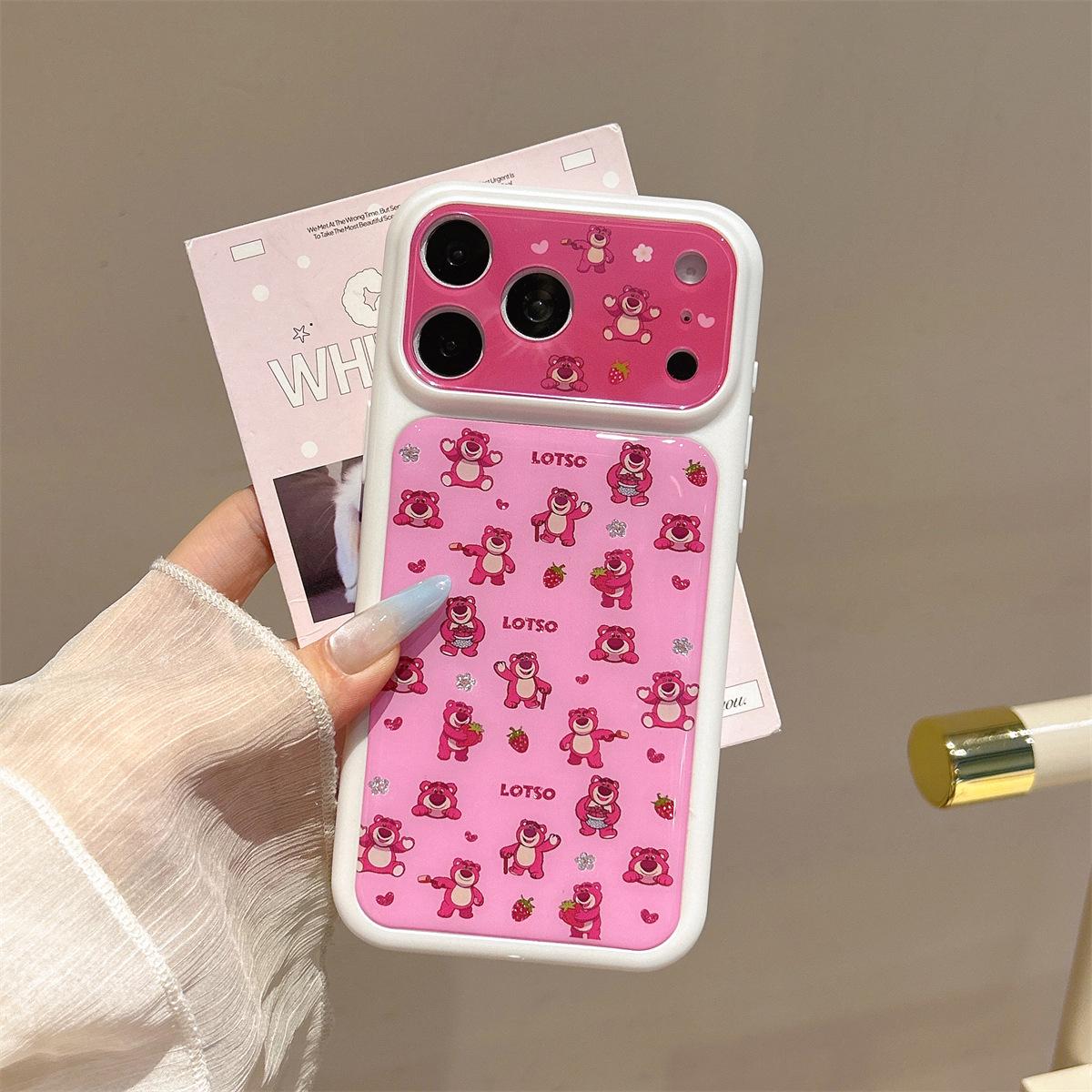 Strawberry Bear iPhone 15 Pro/Max Drop-Proof Case with Large Window Epoxy Design iPhone 15 Pro