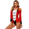 Damen Zirkusdirektorin Bodysuit Zirkus Rollenspiel Kostüm Langarm Colorblock Patchwork Design Jumpsuit mit Rock