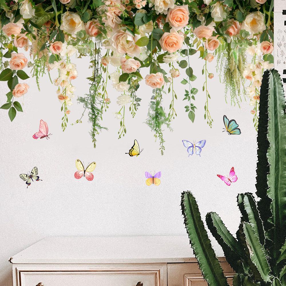 Flower Plants Wall Stickers Home Decoration Bedroom Adhesive Decals Wallpaper
