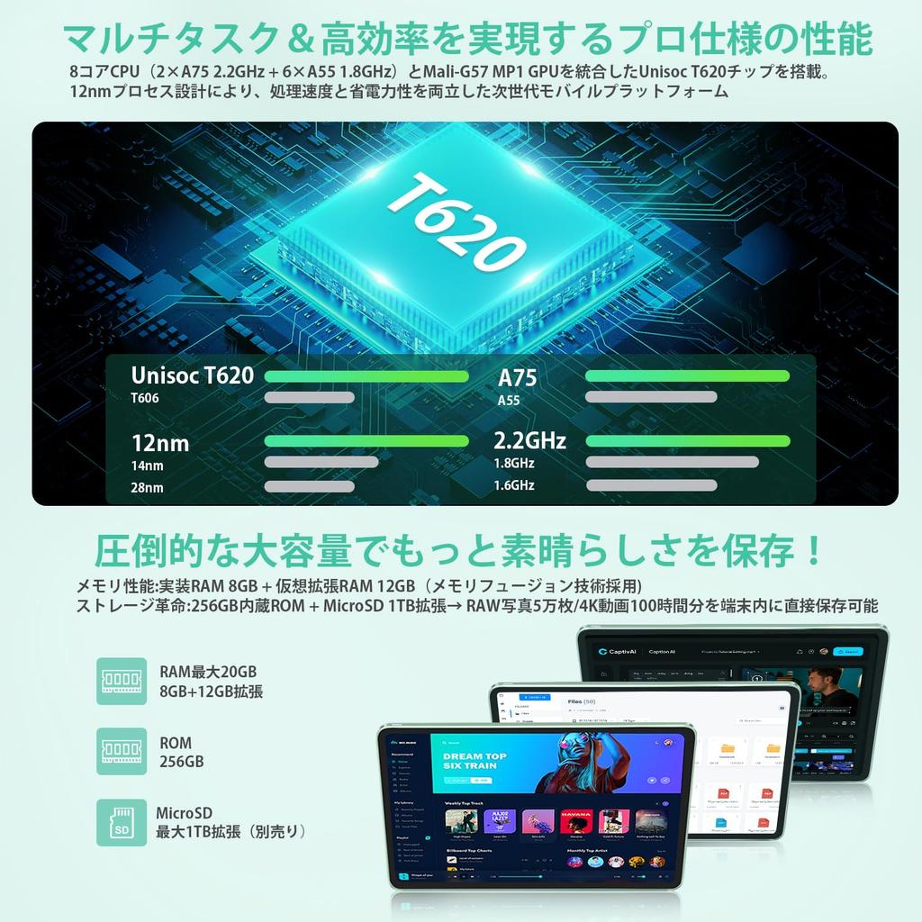 New Android 15 2K FHD Large Azeyou Android T620 8000mAh Large PD20W Fast 5G Widevine Projection Tablet, 12-inch Screen Tablet, 20001200 FHD,