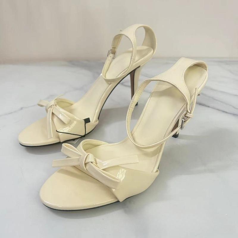 

Fashion Luxury Gold Ankle Straps High Heeled Sandals for Woman Chic Bow Leather Summer Open Toe Brand Female Prom Evening Party Shoes 42 бежевый