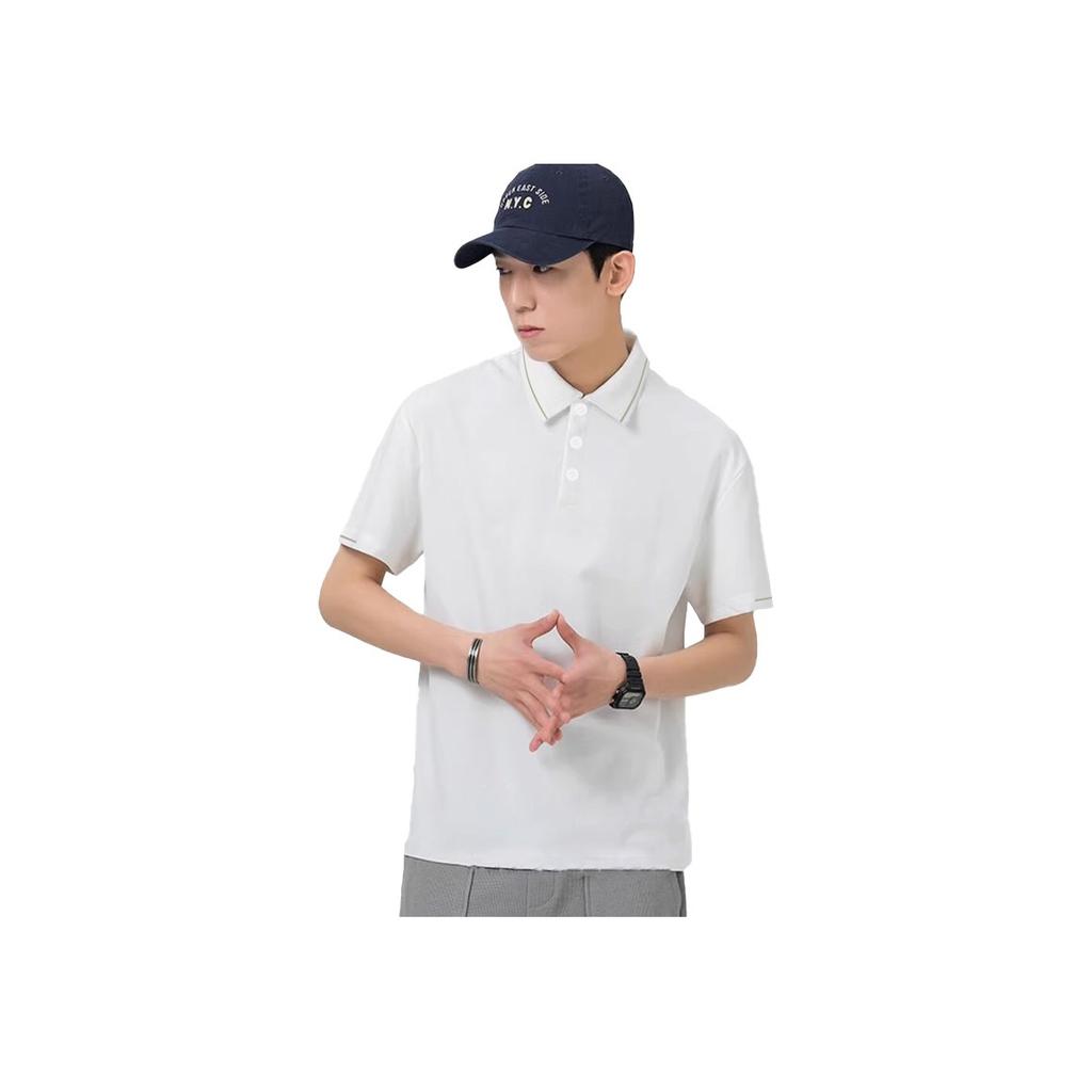 Li Ning Logo Cotton Breathable Solid Color College Style Sports Casual Short Sleeve Polo Shirt Unisex Polo Shirts LSKS110-2