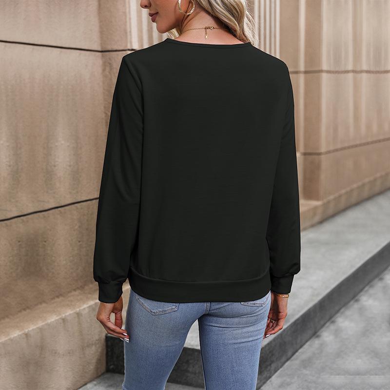 2025 New V-Neck Women's Pullover Hoodie - European & American Style, Autumn Commute