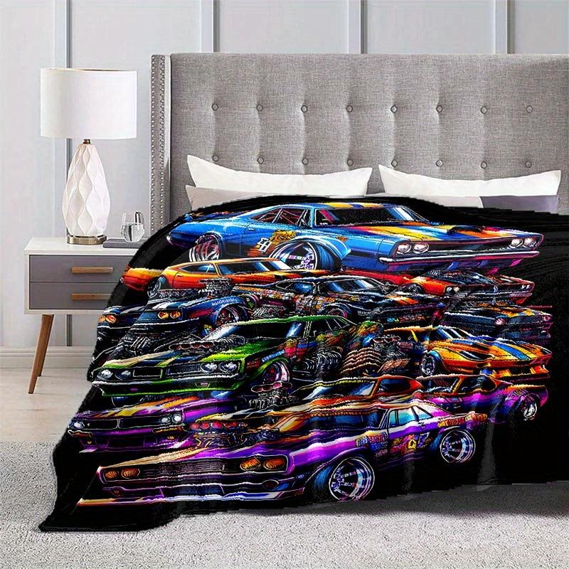 Vibrant Classic Cars Blanket, Soft Cozy Throw with Bold Design, Perfect Gift Idea for Car Enthusiasts and Home Decor Fans