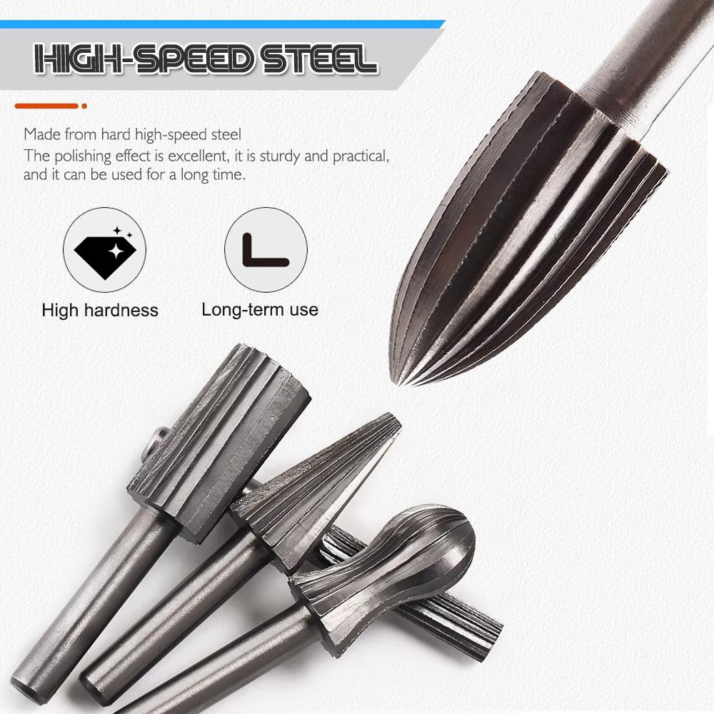 6-Piece High-Speed Steel Rotary File Set for Woodworking, Wood Carving, Root Carving, and Metal Grinding - Milling Cutter Tools