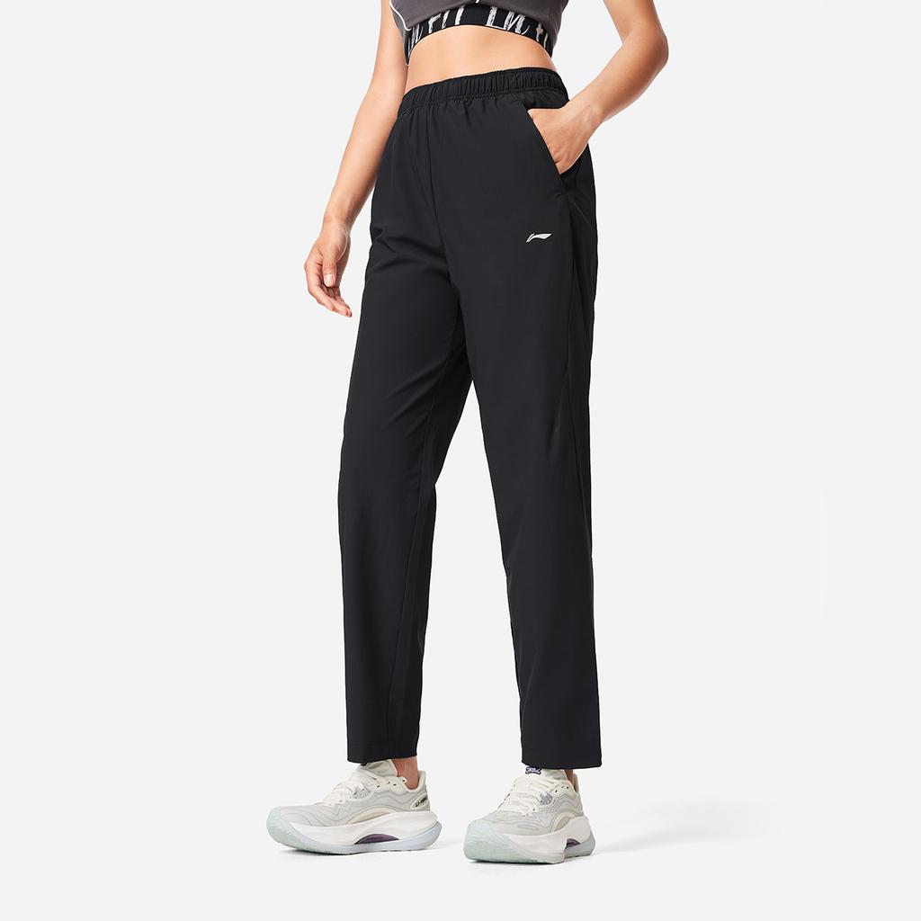 Li Ning Fitness Series Solid Color Mid-Rise Versatile Breathable Straight-Leg Sports Pants Women bottoms Black AYKV356-3