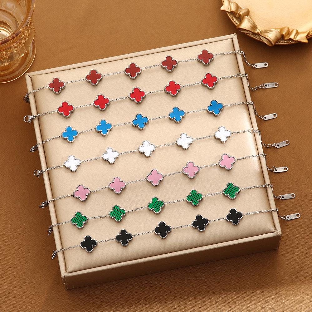 Korean Style Titanium Steel Four-Leaf Clover Couple Bracelet, 18k Rose Gold, Non-Fading
