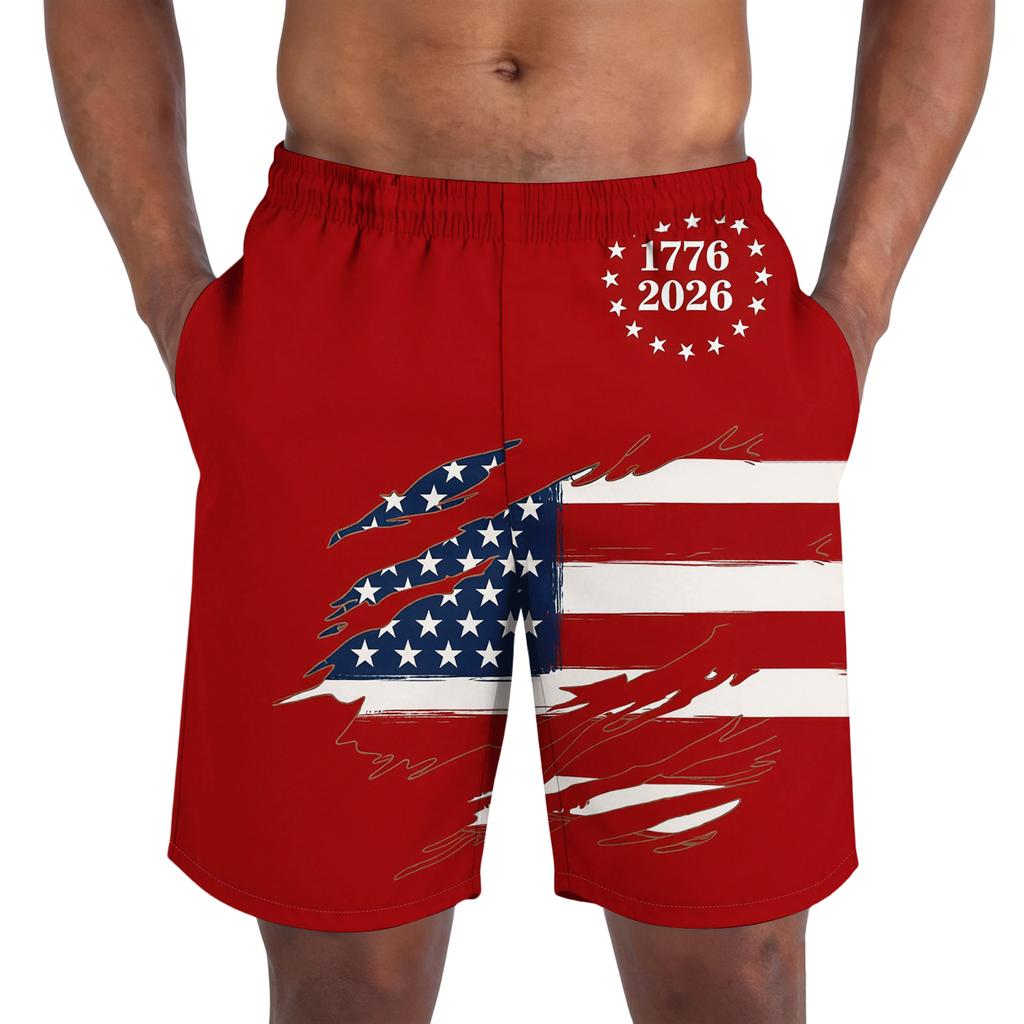 Pantalones Cortos Casuales de Moda con Estampado del Día de la Independencia para Hombre, Pantalones Cortos Deportivos Ligeros y Transpirables para Hombre
