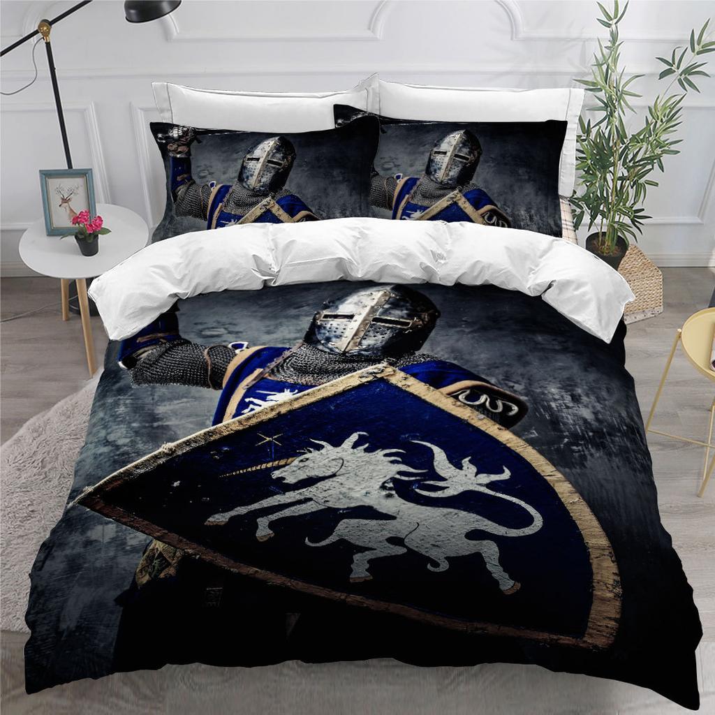 European Knight Retro 3D Digital Printing Three-Piece Set Can Be Customized Grinding Quilt Cover Pillowcase