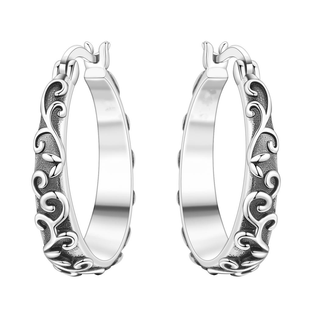 S925 Silver Vintage Lace Vine Earrings Colorful Floral Gemstone Hoop Earrings Jewelry Accessories