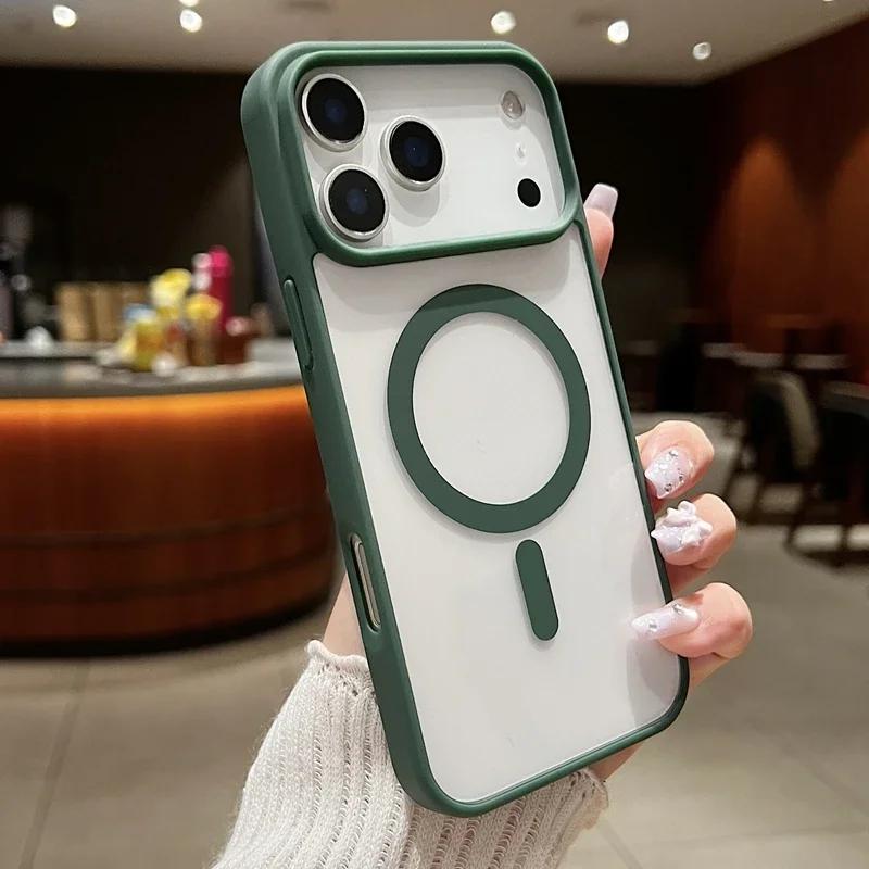 Luxury Magnetic Hard Phone Case for iPhone 17 Air 16 16e 15 14 Plus 13 12 11 Pro Max Magsafe Wireless Charge Transparent Funda