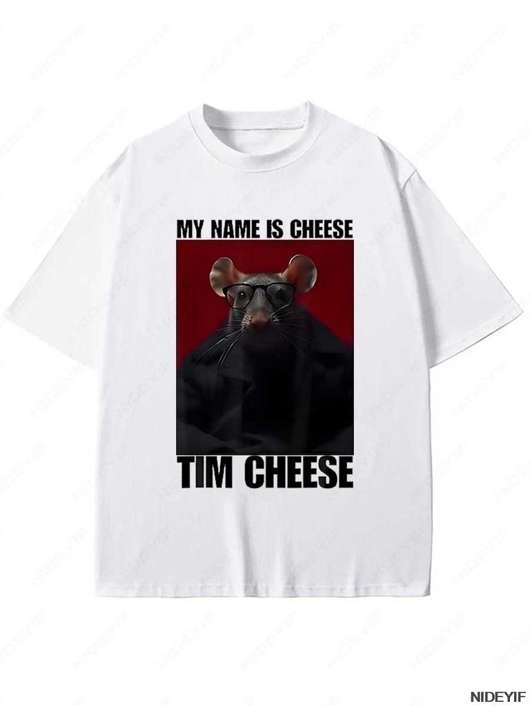 Tim Cheese Meme Men T-shirt Funny Mouse Meme Y2k Graphic T-shirt Top 100% Cotton Soft Unisex O Collar Oversized Streetwear