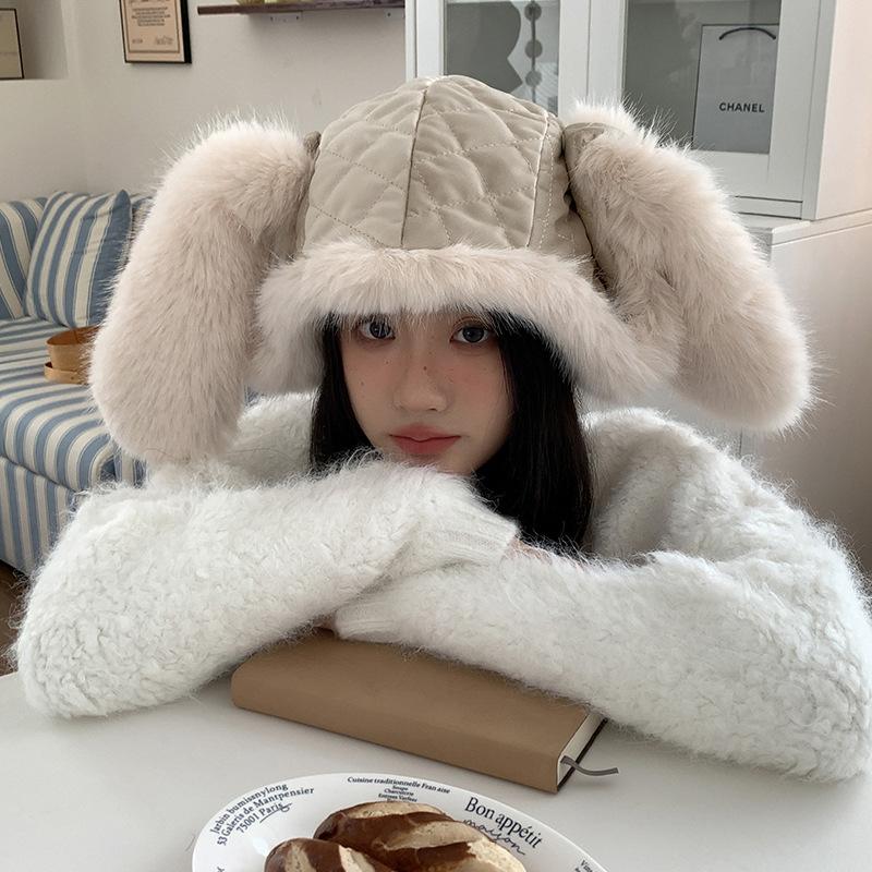 Playful bunny~ cute rabbit ears plush hat women's winter warm imitation fur ear protection ski hat