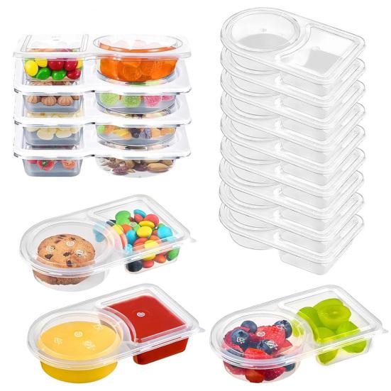 Double Compartment Condiment Container with Lids And Spoon Leakproof Sauce Box Reusable Transparent Seasoning Containers for Kitchen Cafe Restaurant