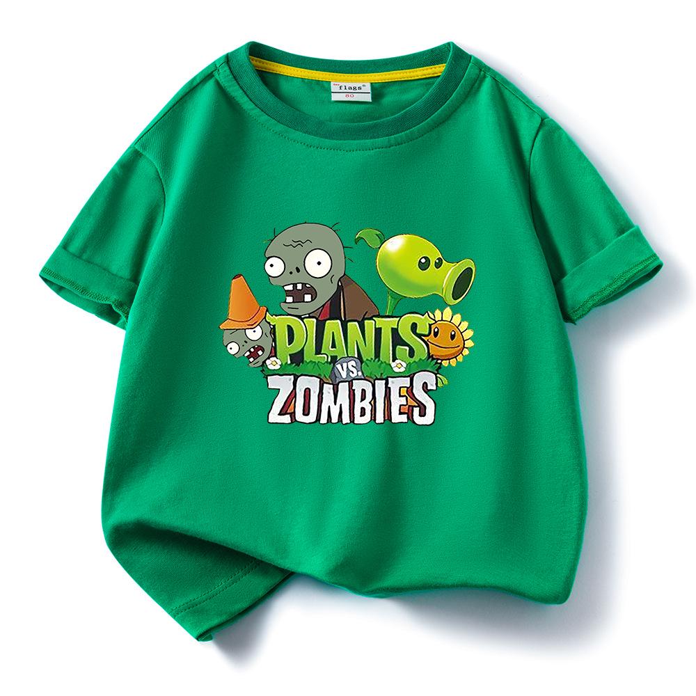 Plants Vs. Zombies Kids' Pure Cotton T-Shirt - Boys and Girls Summer Short Sleeve Loose Breathable Top