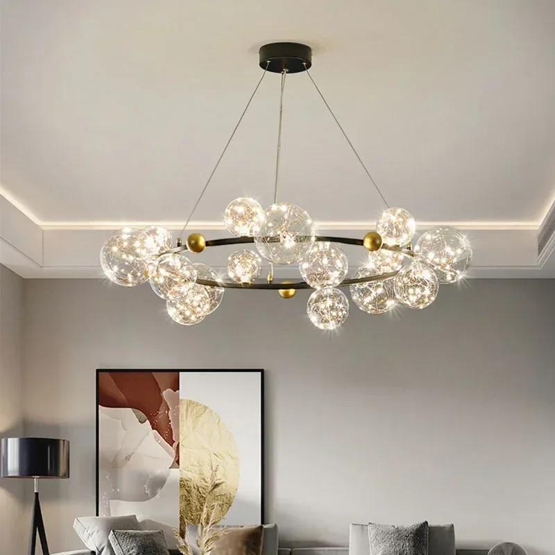 Nordic Living Room Chandelier Full of Stars Restaurant Lamp Modern Net Celebrity Ring Magic Beans Creative Bedroom Pendant Light