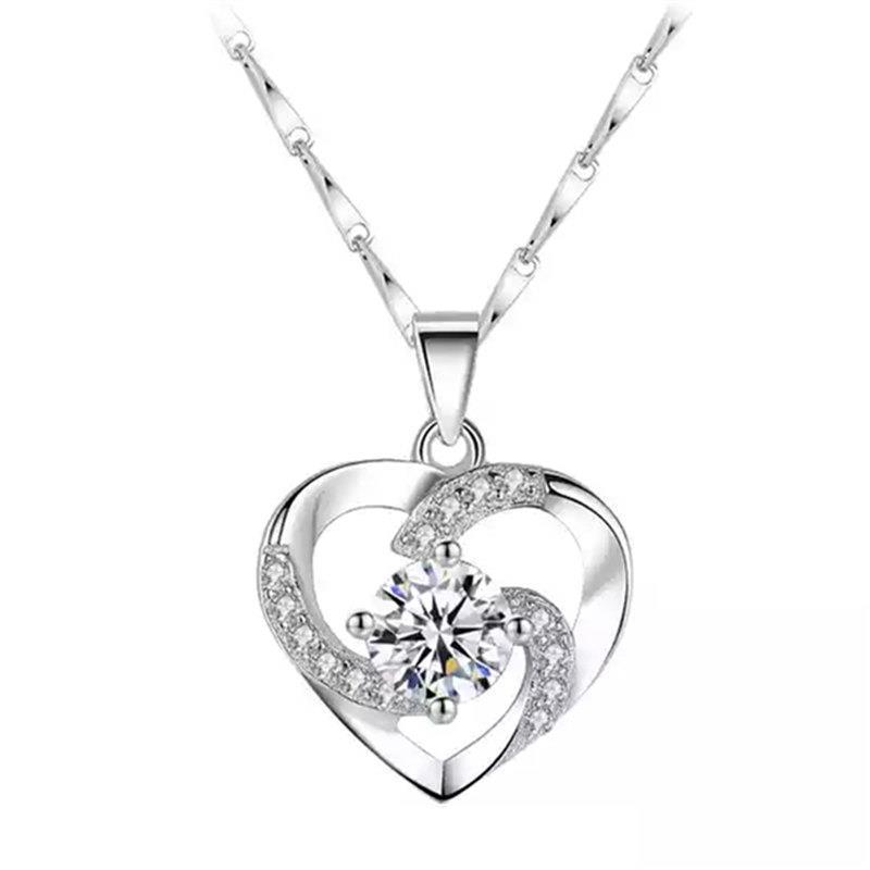 Pt950 White Gold Eternal Heart Pendant Necklace - Women's Fashion Clavicle Chain