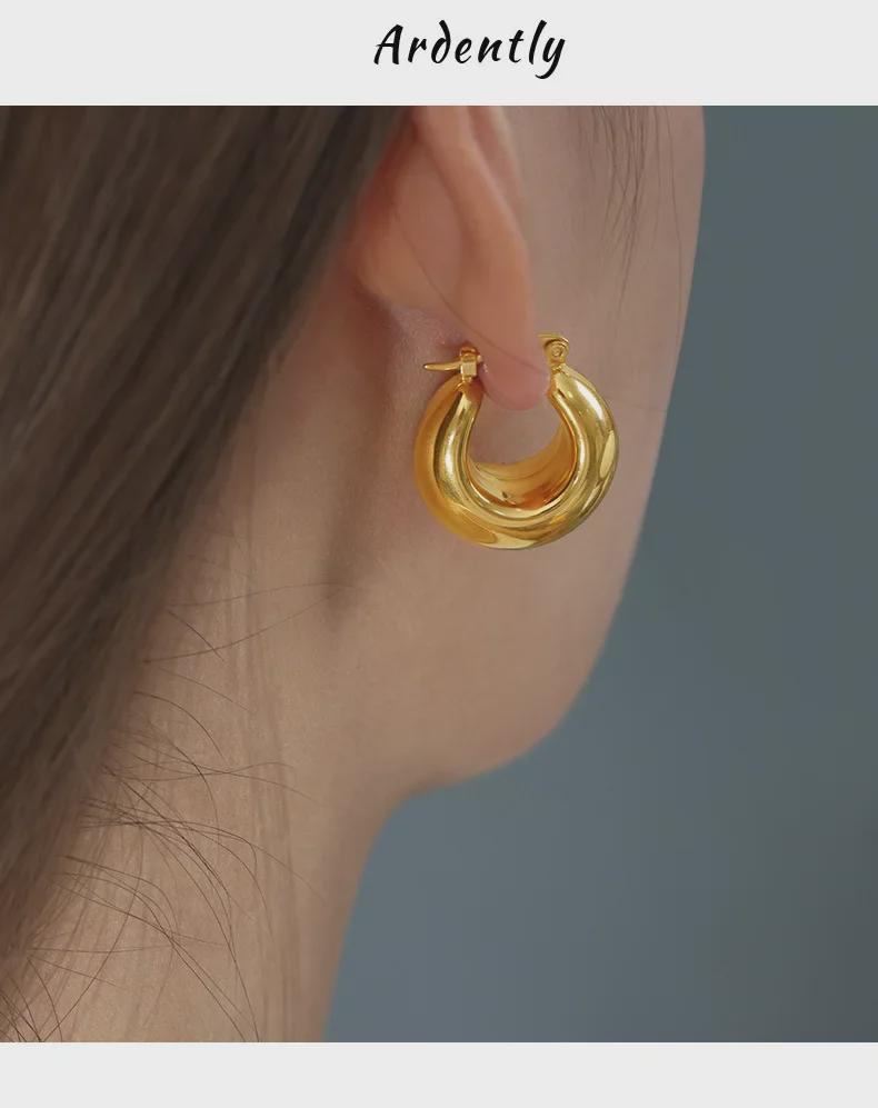 Versatile Geometric Gold-Plated Arc Earrings in Titanium Steel